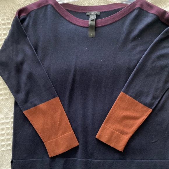 Eileen Fisher Women’s Oversized Sweater Navy Purple Brown Colour Block - Picture 3 of 5